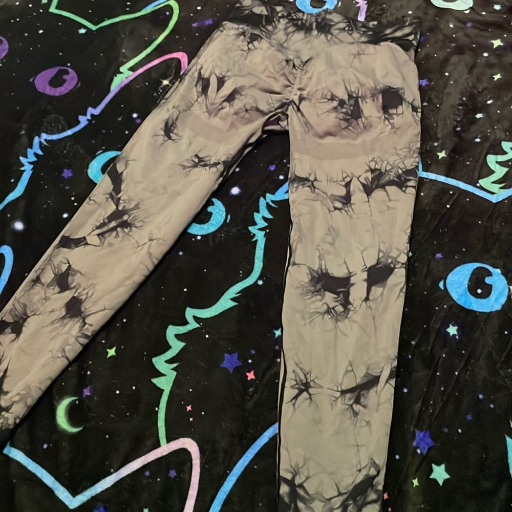 XL TYEDYE BOOTY SCRUNCH LEGGINGS GYM WORKOUT FITNESS WOMENS BLACK GRAY